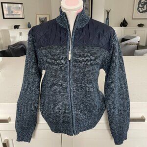 Gioberti Knit Quilted Hi Collar Sweater Jacket Fleece Lined Blue Sz S